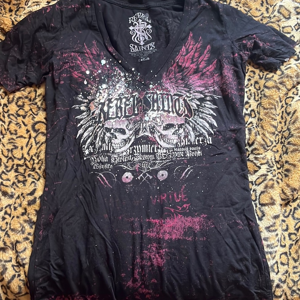 Rebel Saints / Affliction short sleeve top Y2K